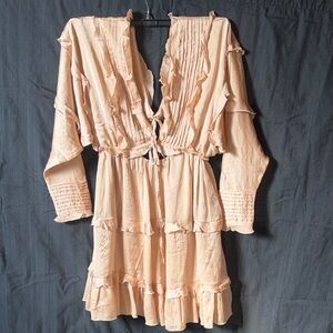 ASOS Long Sleeve Ruffle Dress in Peach